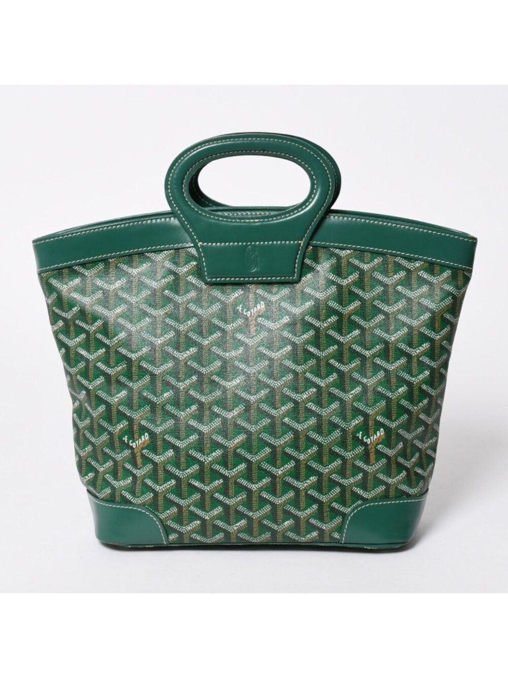 Goyard Beluga PM Handbag Herringbone Leather Green Silver